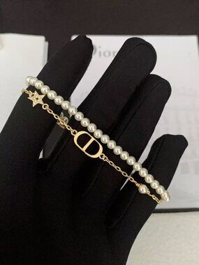 🍦🍦Dior Petit CD Pearl and Star Double-Strand Bracelet🔆🔆
